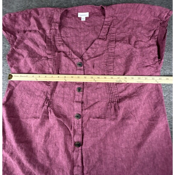 J. Jill 100% Love Linen Cap Sleeve Dress Size XL Maroon Pin-tucked Shirtdress - Picture 7 of 9